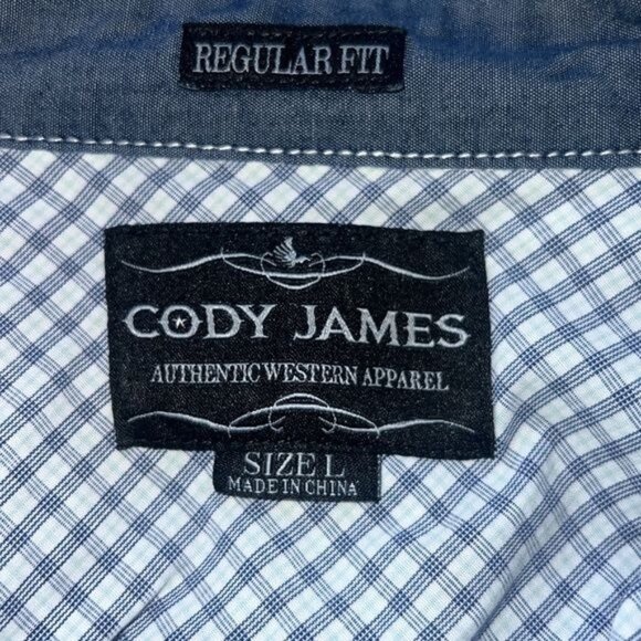 Cody James Plaid Western Shirt Men L Blue Cotton Regular Fit Style - Picture 8 of 9